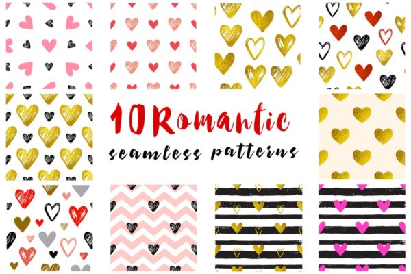 浪漫主题无缝图案设计素材 Romantic Seamless Patterns