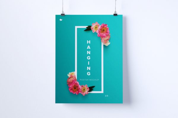 海报排版设计悬挂张贴效果预览样机模板 2:3 portrait hanging poster mockup