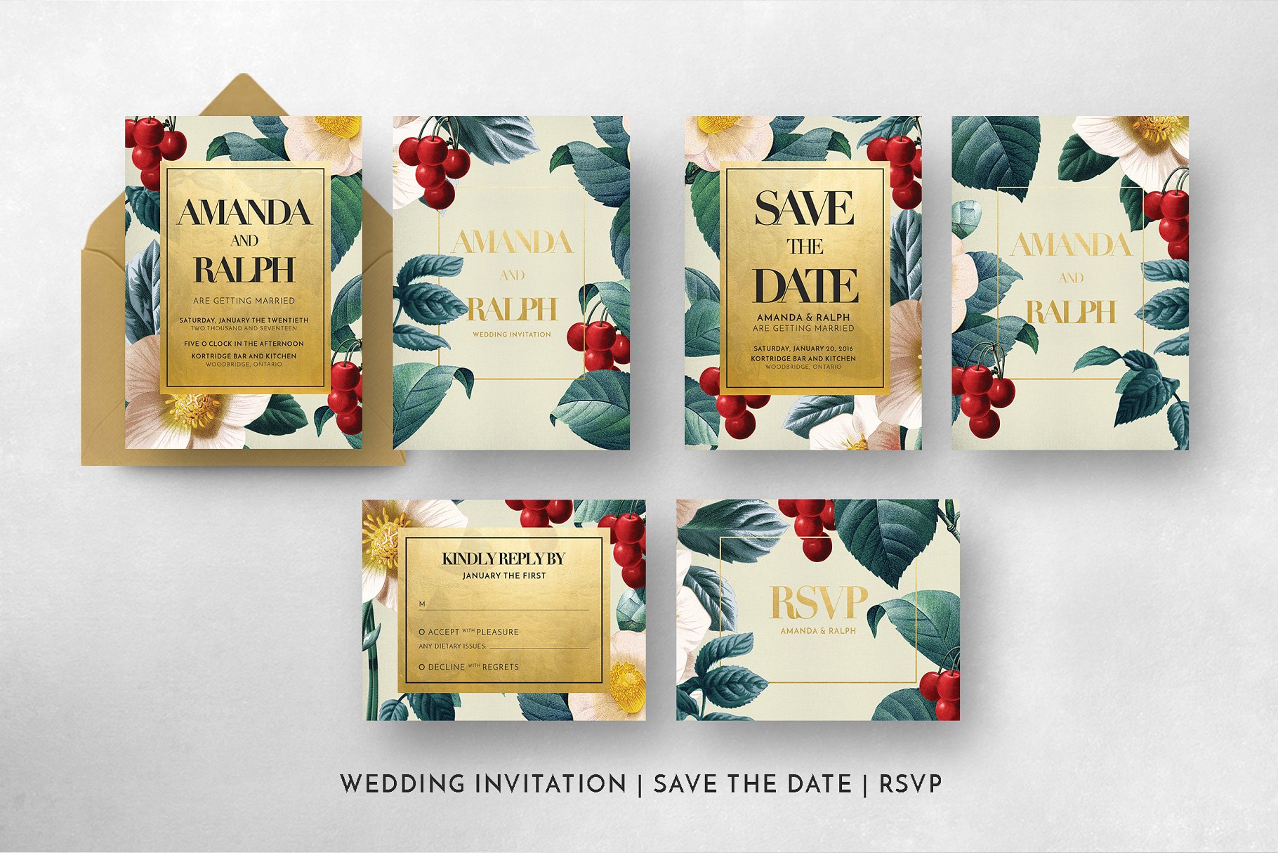 金色花卉婚礼设计物料设计素材包 Gold Floral Wedding Suite插图(5)