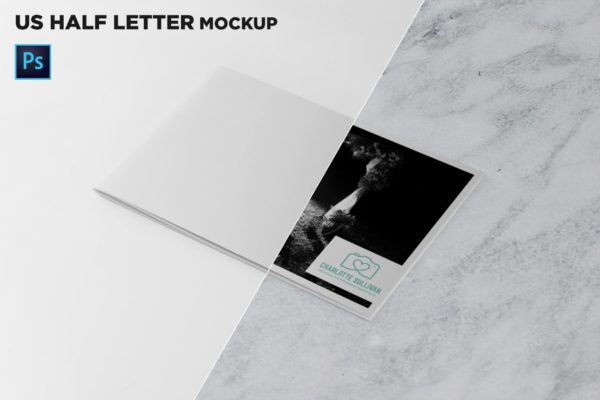 美国信纸尺寸宣传册封面45度角印刷效果图样机素材库精选 US Half Letter Cover Brochure Mockup 45 Degree