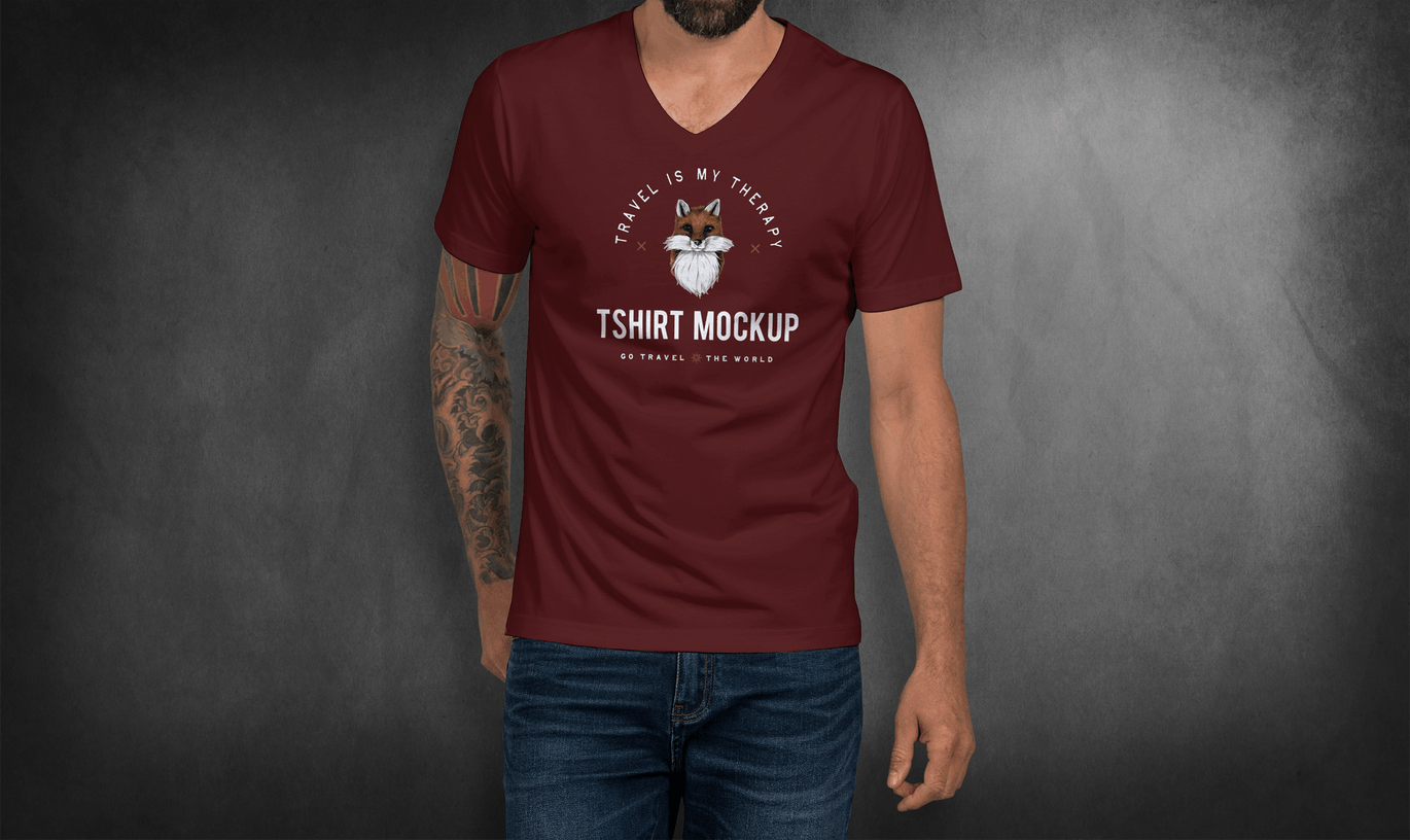 男士V领T恤设计模特上身服装效果图样机模板 T-shirt Mockup插图(5)