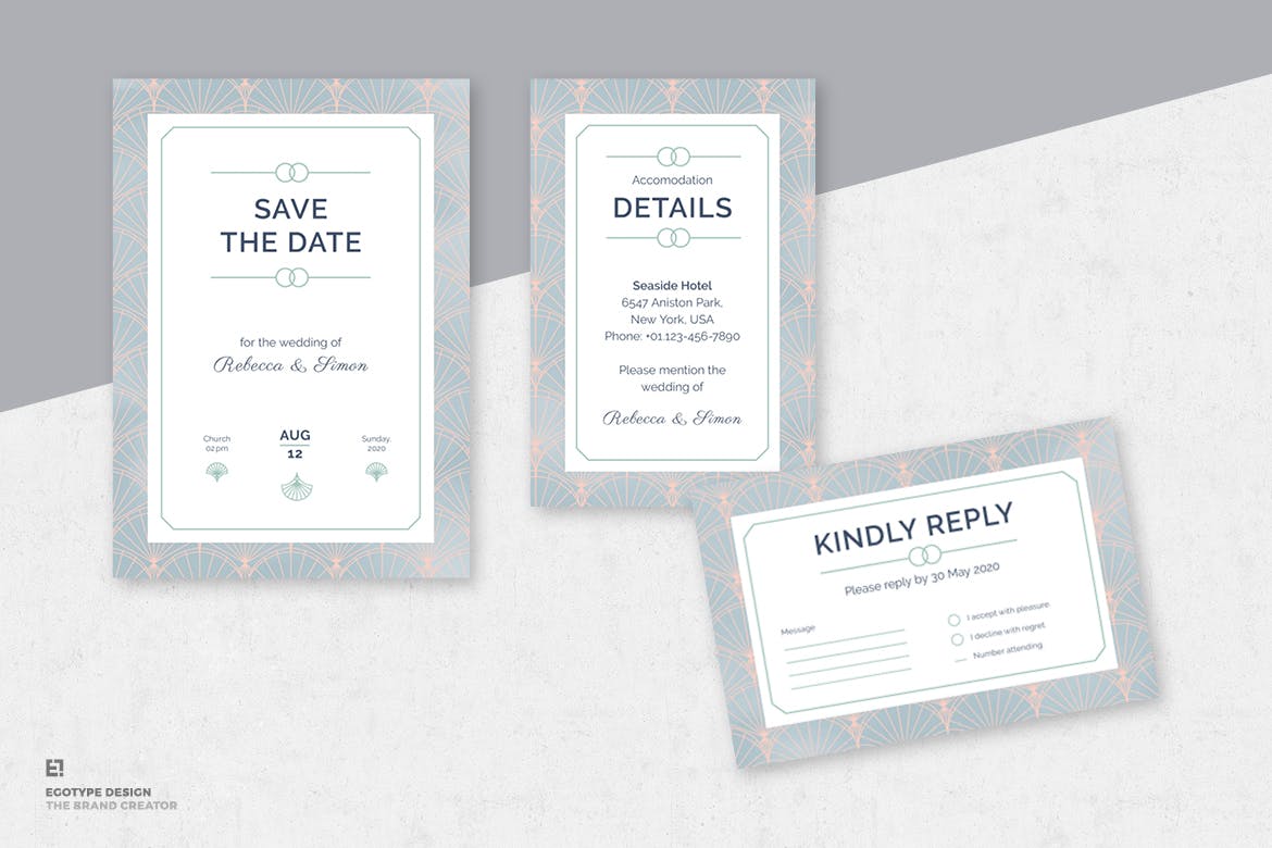 淡雅风格装饰边框婚礼邀请设计素材包 Wedding Invitation插图(2)