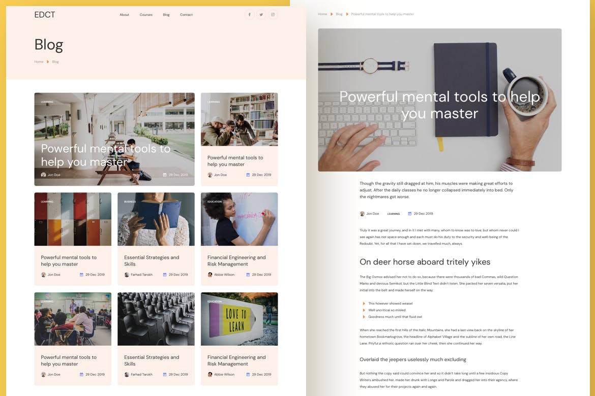响应式设计风格教育服务企业网站UI交互设计素材库精选模板[Adobe XD, Figma, Sketch] Education Responsive Template插图(7)