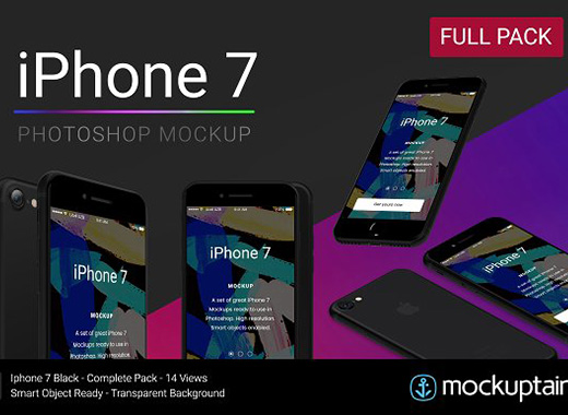 iPhone7 酷黑全包装产品模型 Mockup下载[PSD]