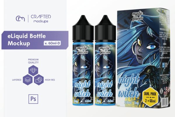 60ml容量电子烟烟油瓶设计样机模板 eLiquid Bottle Mockup v. 60ml-D