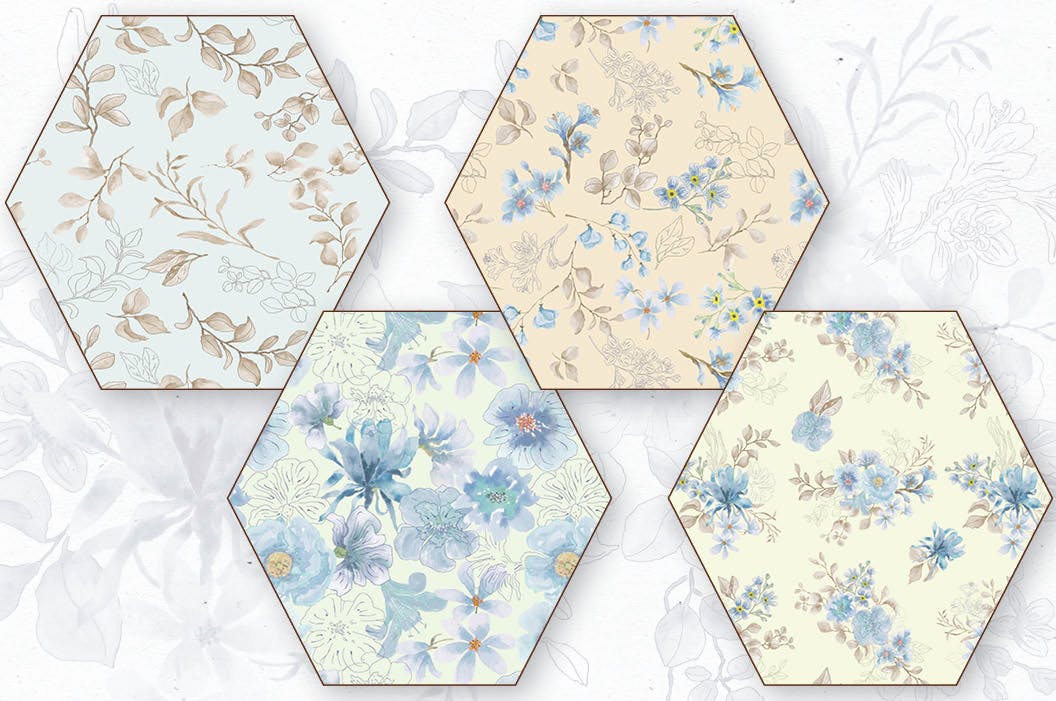 粉蓝色水彩手绘花卉剪贴画PNG素材库精选设计素材 Powder Blue Watercolor Design Collection插图(5)