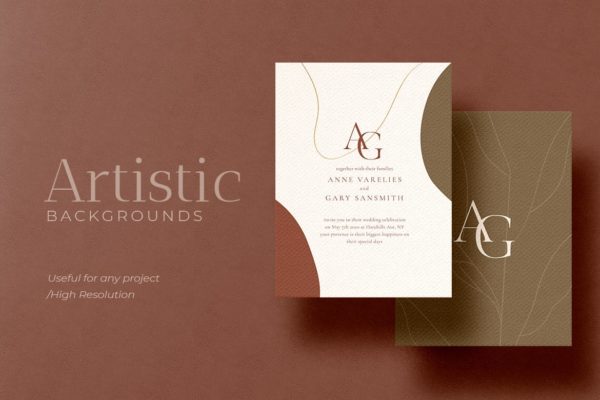 抽象形状/线条/植物混合图案简约艺术素材库精选背景 Artistic Earth Tone Background