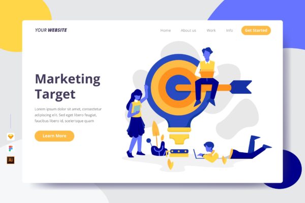 市场目标主题插画网站着陆页设计素材库精选模板 Marketing Target – Landing Page
