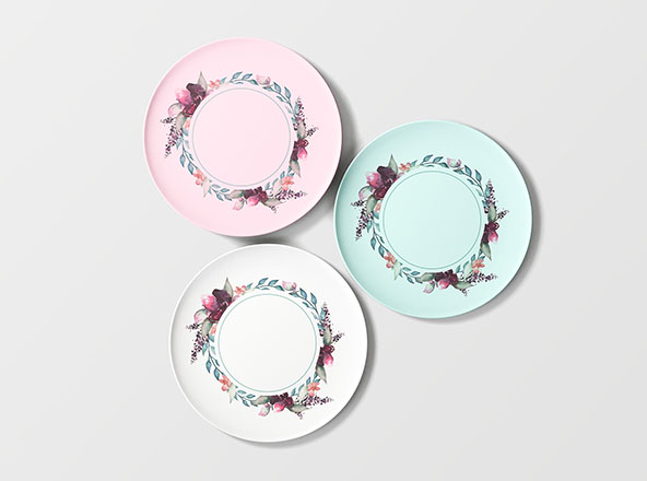 陶瓷碟子印花图案设计预览样机 Overhead Plates Mockup