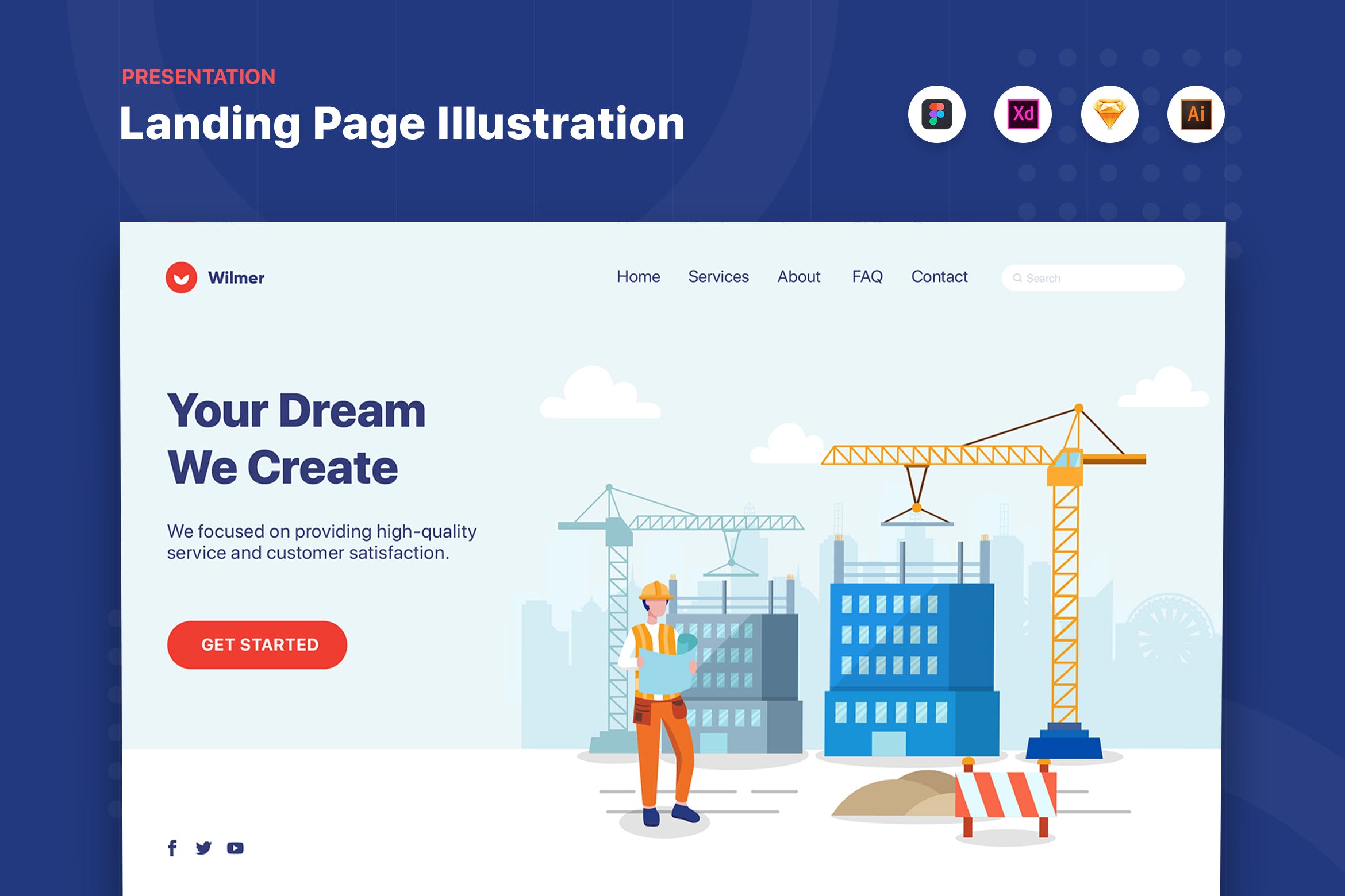 房地产网站矢量素材库精选概念插画素材v2 We Create Your Dream – Web Header Template插图