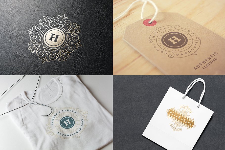 250个复古装饰风格Logo模板 250 ornaments logos & monograms插图(13)