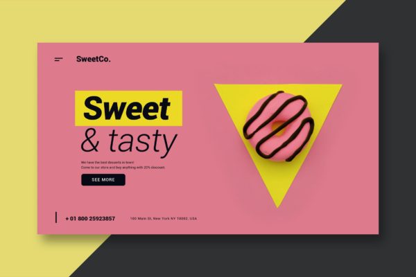 甜食糕点网站着陆页设计素材库精选模板 Sweet &amp; Tasty – Landing Page