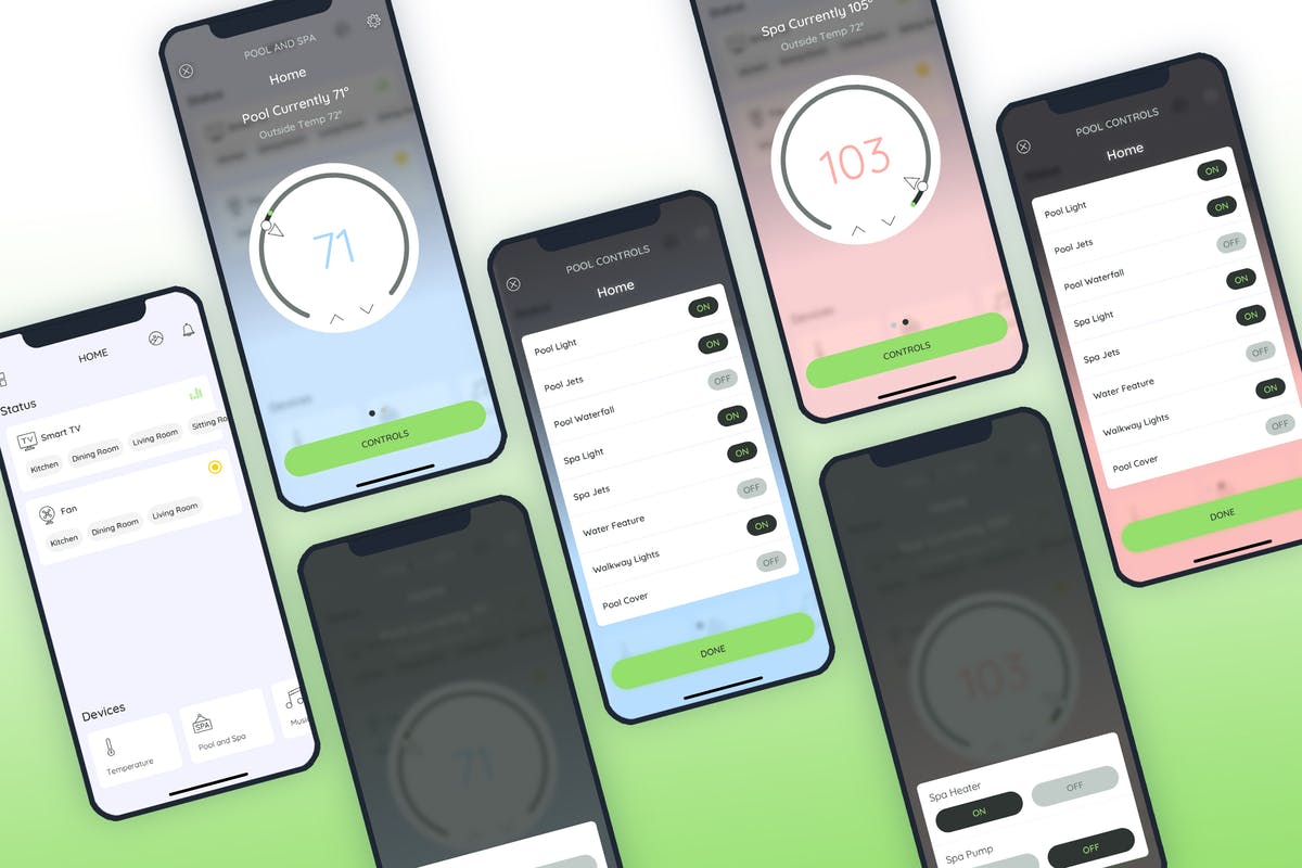 游泳池和水疗中心智能家居APP界面设计模板 Pool and Spa Smarthome Mobile UI – FP插图