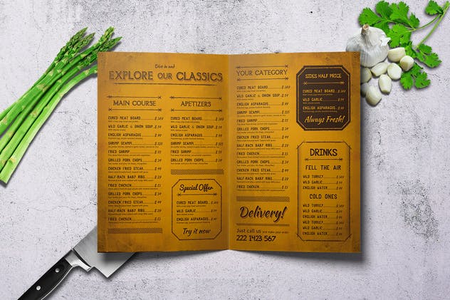 复古咖喱美食双折页菜单设计模板 Curry World Retro Bifold Menu A4 and US Letter插图(2)