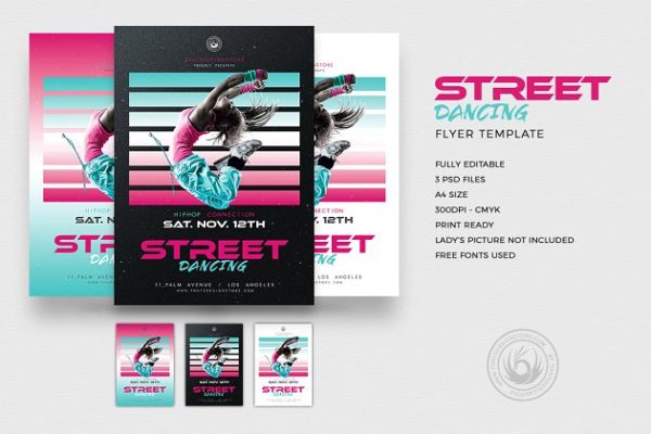 街舞表演宣传单PSD模板 Street Dancing Flyer PSD