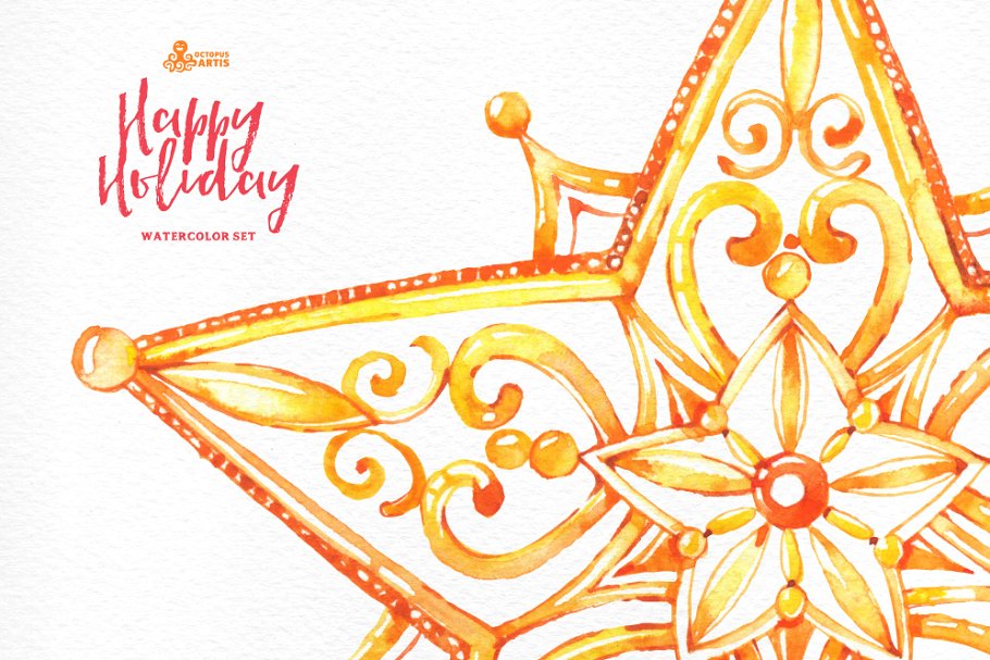 快乐节假日手绘水彩元素 Happy Holiday插图(3)