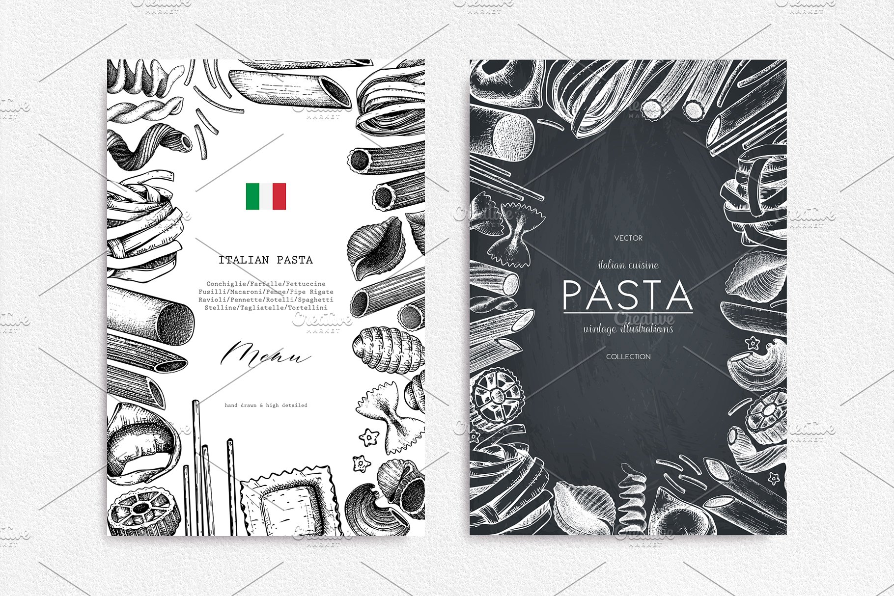 意大利面食和通心粉矢量插画 Vector Pasta & Macaroni Collection插图(4)