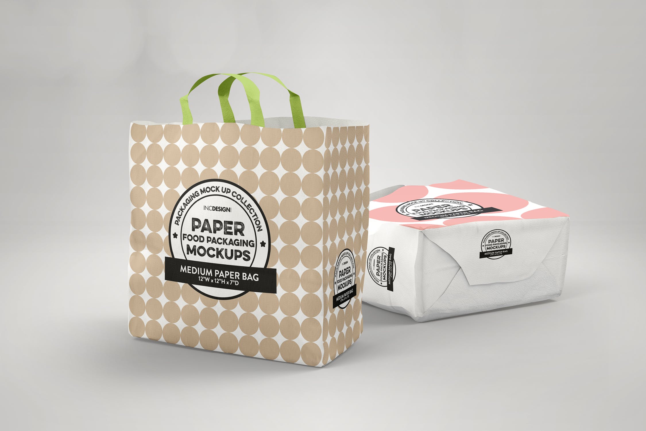 中型纸袋包装设计效果图素材库精选 Medium Paper Bags Packaging Mockup插图(1)