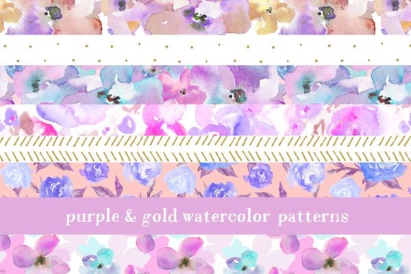 水彩花卉手绘图案纹理 Floral Watercolor Patterns