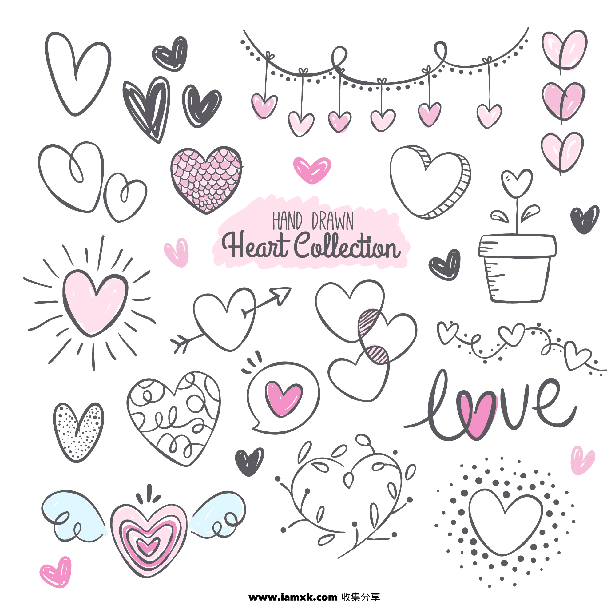 手绘心形合集 Fantastic pack with variety of hand drawn hearts插图