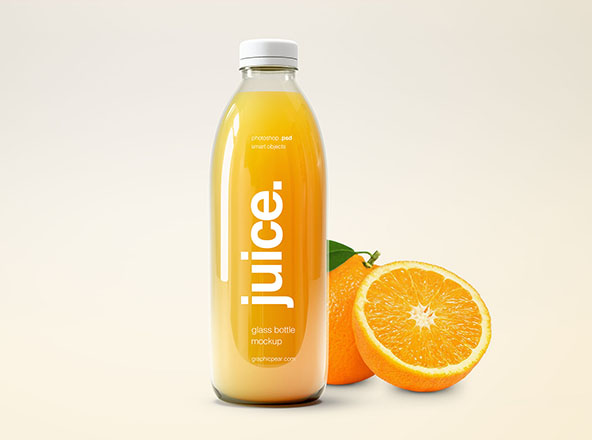 小号果汁玻璃瓶外观设计样机PSD模板 Small Glass Bottle Juice Mockup (PSD)