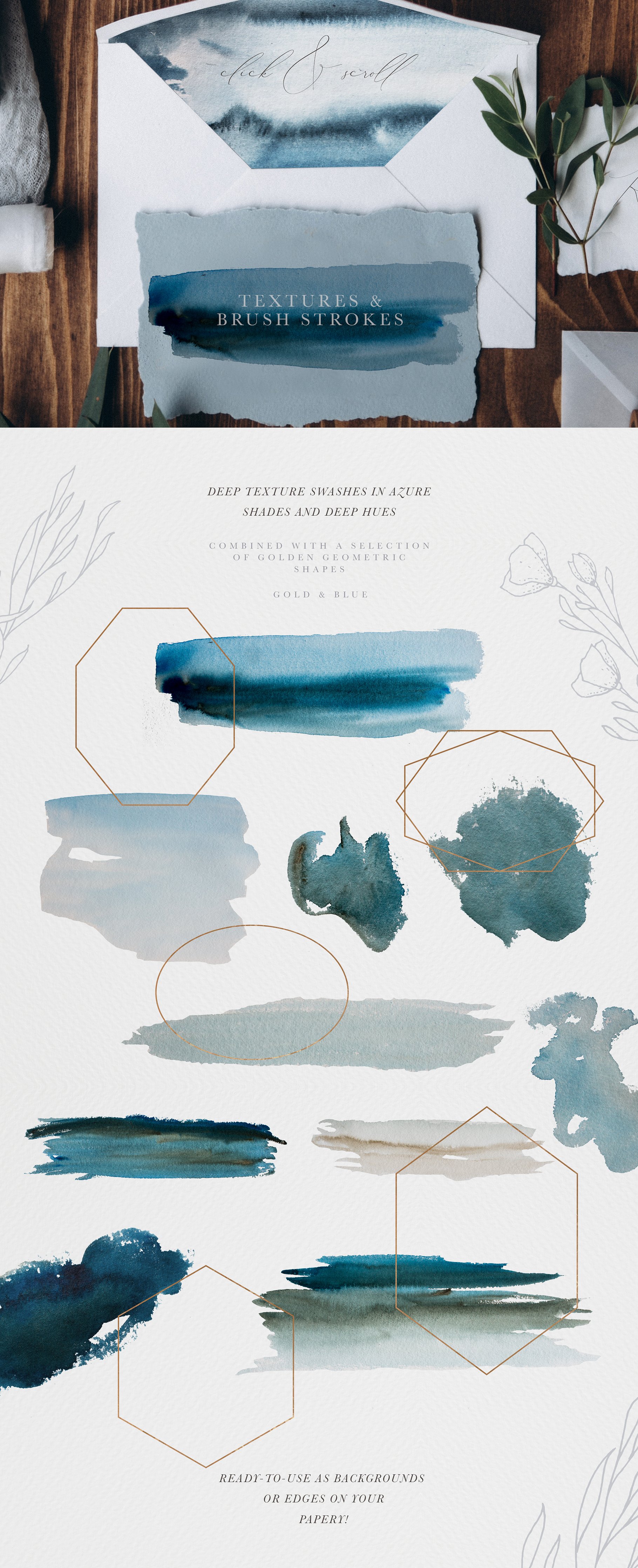 典雅风格湛蓝水彩矢量插画与纹理 Azure Blue Illustrations & Textures插图(5)