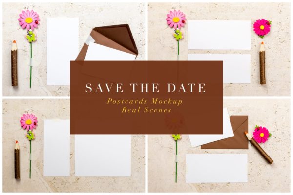 纪念日贺卡设计效果图样机素材库精选 Save The Date Postcards Mockup