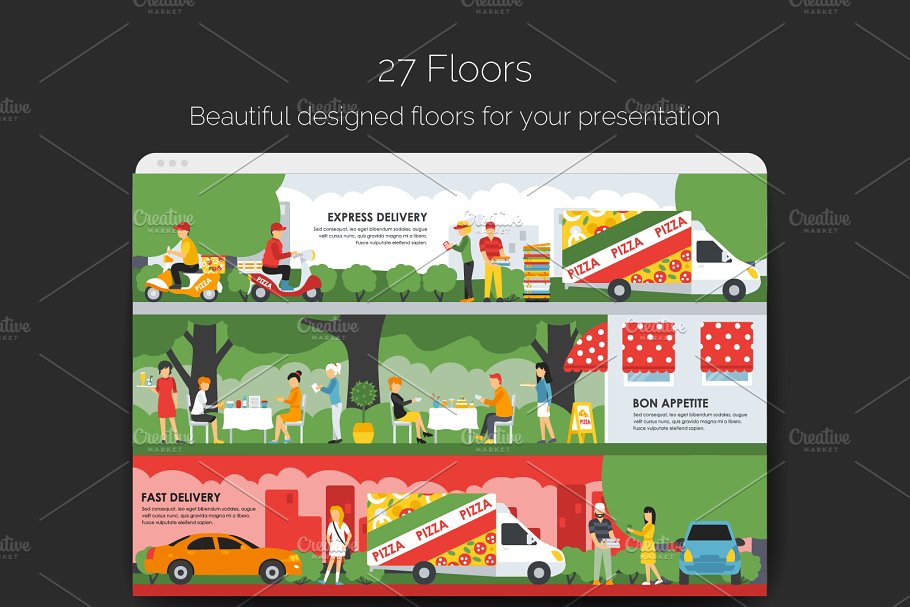 披萨主题场景扁平风格设计元素合集 Pizzeria Flat Collection插图(1)