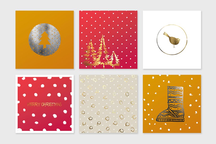 圣诞节贺卡模板+元素合集 Christmas Square Cards + Bonus插图(7)