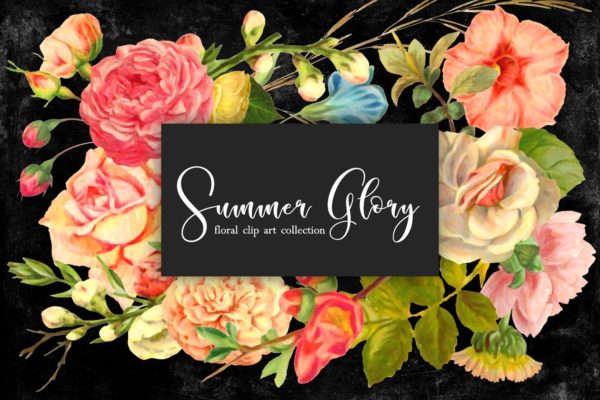 复古盛夏花卉主题素材合集 Floral Clip Art – Summer Glory