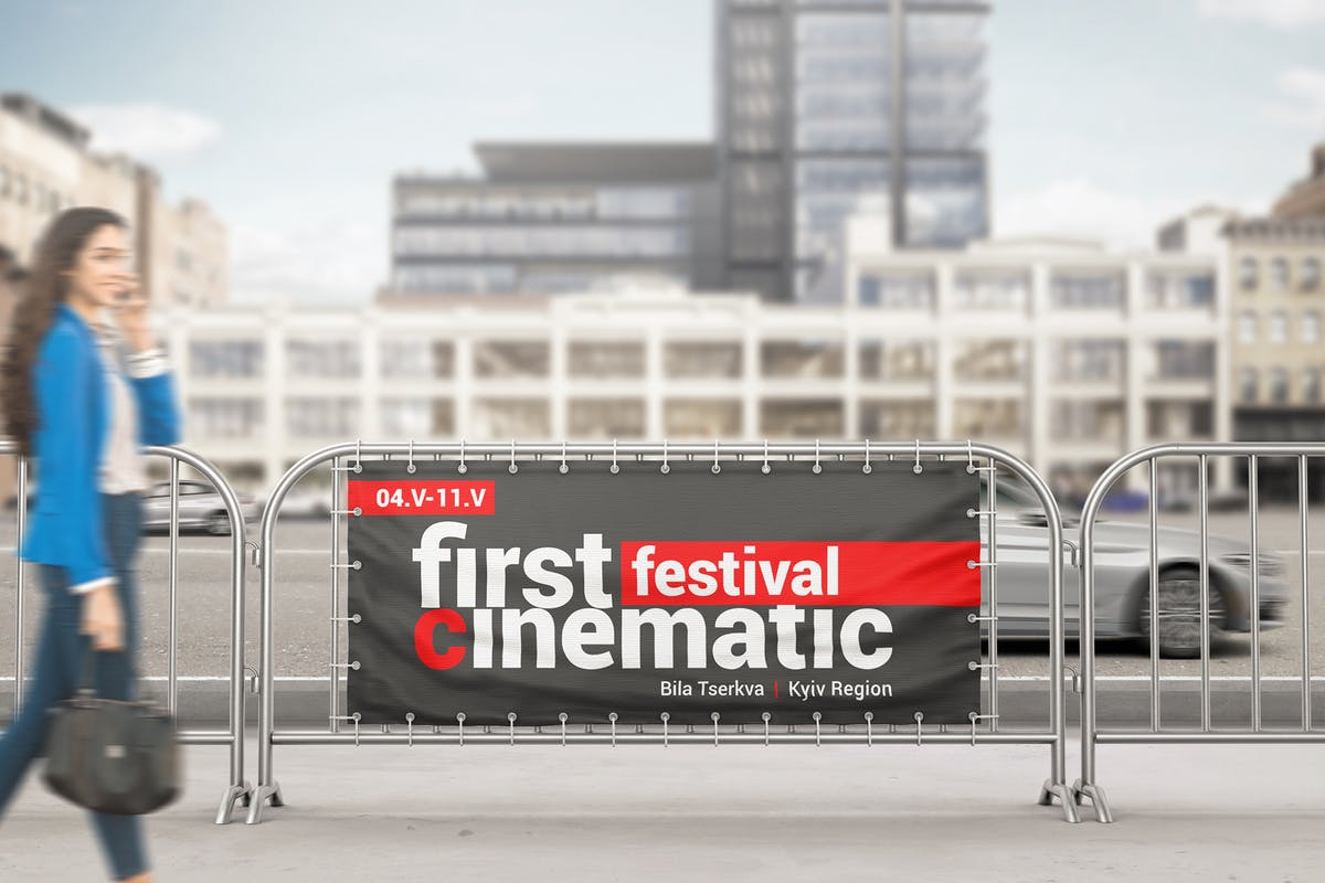 3D护栏Banner广告海报样机 Barrier Banner Mockup插图