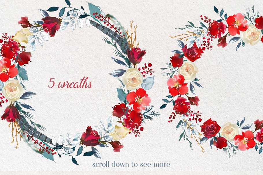 北欧斯堪的纳维亚设计风格红色水彩花卉插画 Boho Scandi Red Flowers PNG插图(2)