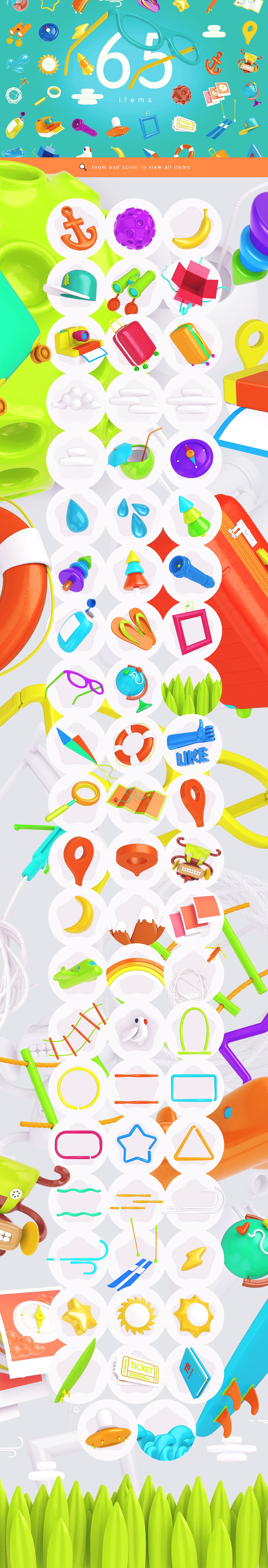 Bright Travel Items Scene Generator卡通风格的旅游物品展示样机下载 1.38 GB[psd]插图(1)