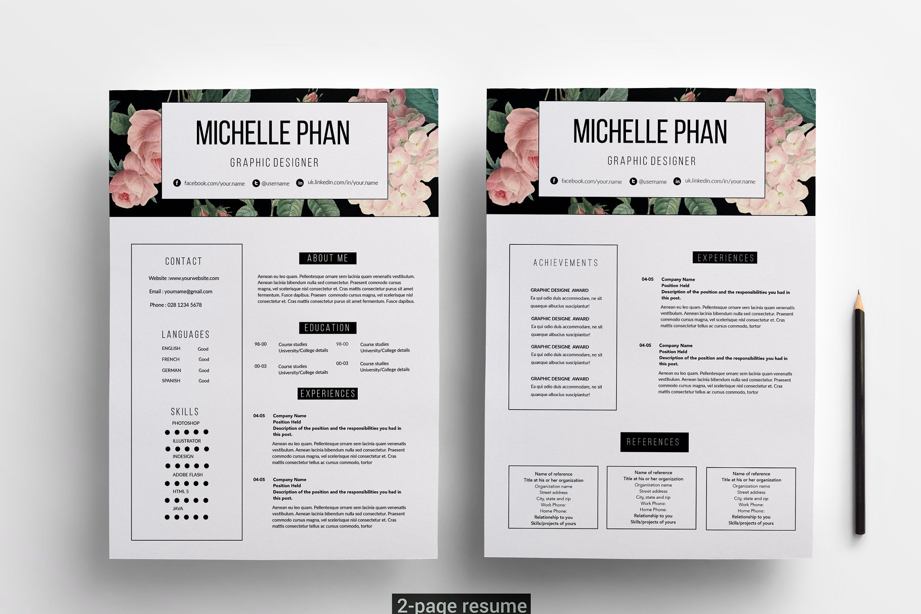 现代简洁职场个人简历模板 2 page resume template插图(1)