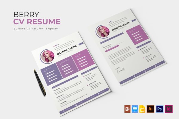 粉红色女性职业简历&amp;介绍信排版模板 Berry | CV &amp; Resume