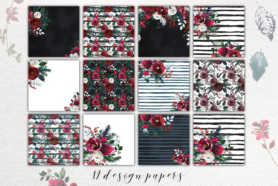 圣诞节氛围水彩花卉剪贴画合集 Christmas Watercolor Flowers Clipart插图(7)