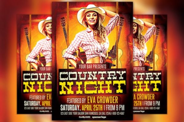 西方乡村音乐晚会传单模板 Western Country Night Flyer Template
