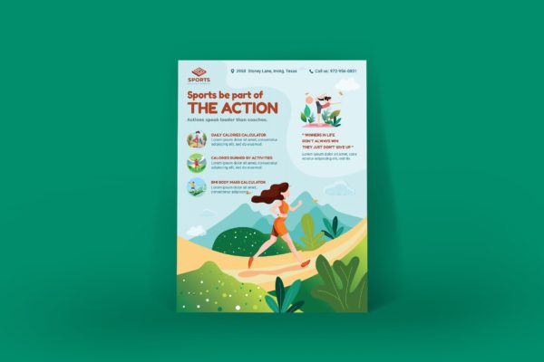 手绘插画版式设计体育活动主题海报PSD素材素材库精选 Sport Activities Poster Illustration Template