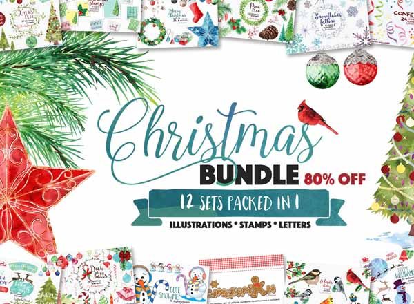 350+超丰富实用的圣诞节水彩手绘素材打包下载[png]