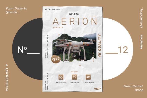 无人机高科技电子产品促销海报设计模板 Drone Poster