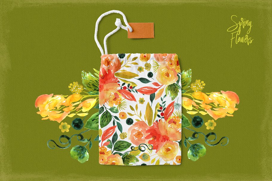 春天花卉水彩剪贴画 Spring Flowers插图(2)