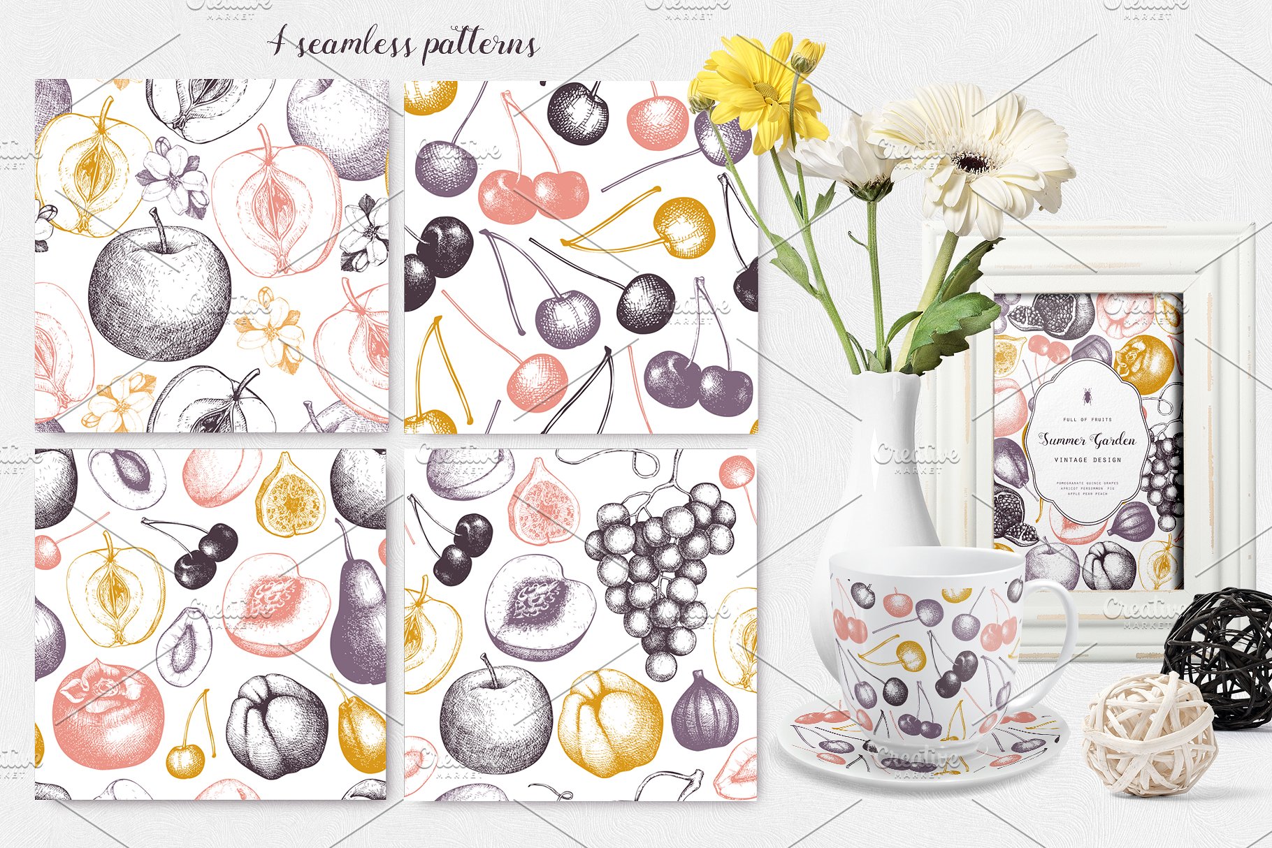 复古葡萄园插画素材合集 Vintage Set of Garden Fruits插图(7)