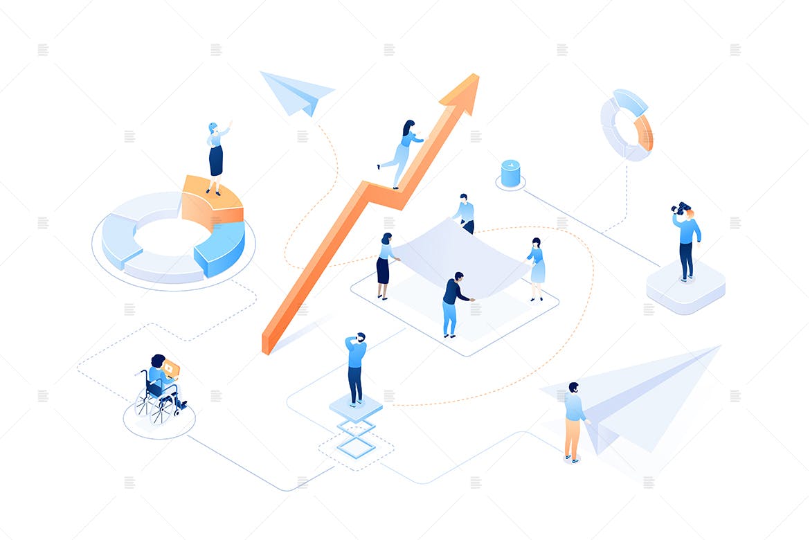 业务增长主题彩色等距素材库精选概念插画素材 Business growth – colorful isometric illustration插图(1)