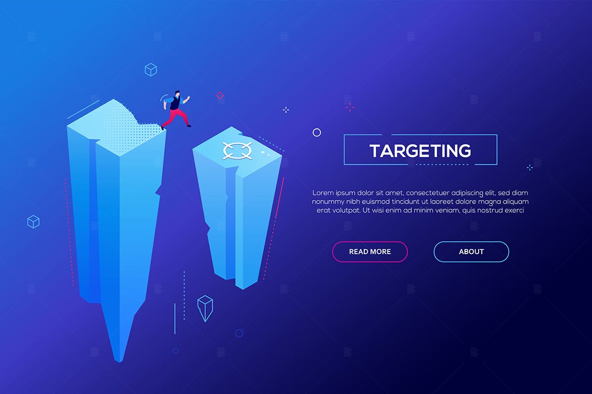 目标定位现代彩色网站Banner设计等距矢量插画 Targeting – modern colorful isometric web banner插图