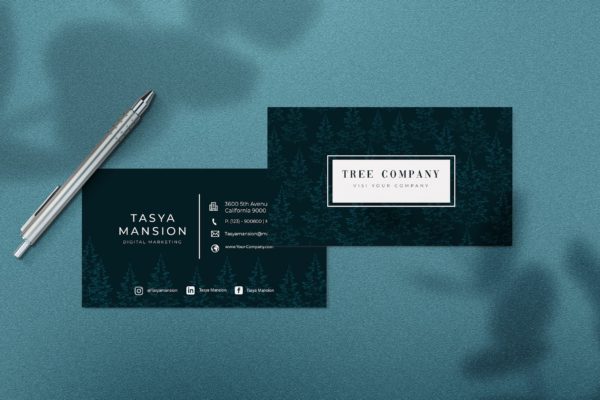 丛林森林背景企业素材库精选名片模板 Tree Company Business Card