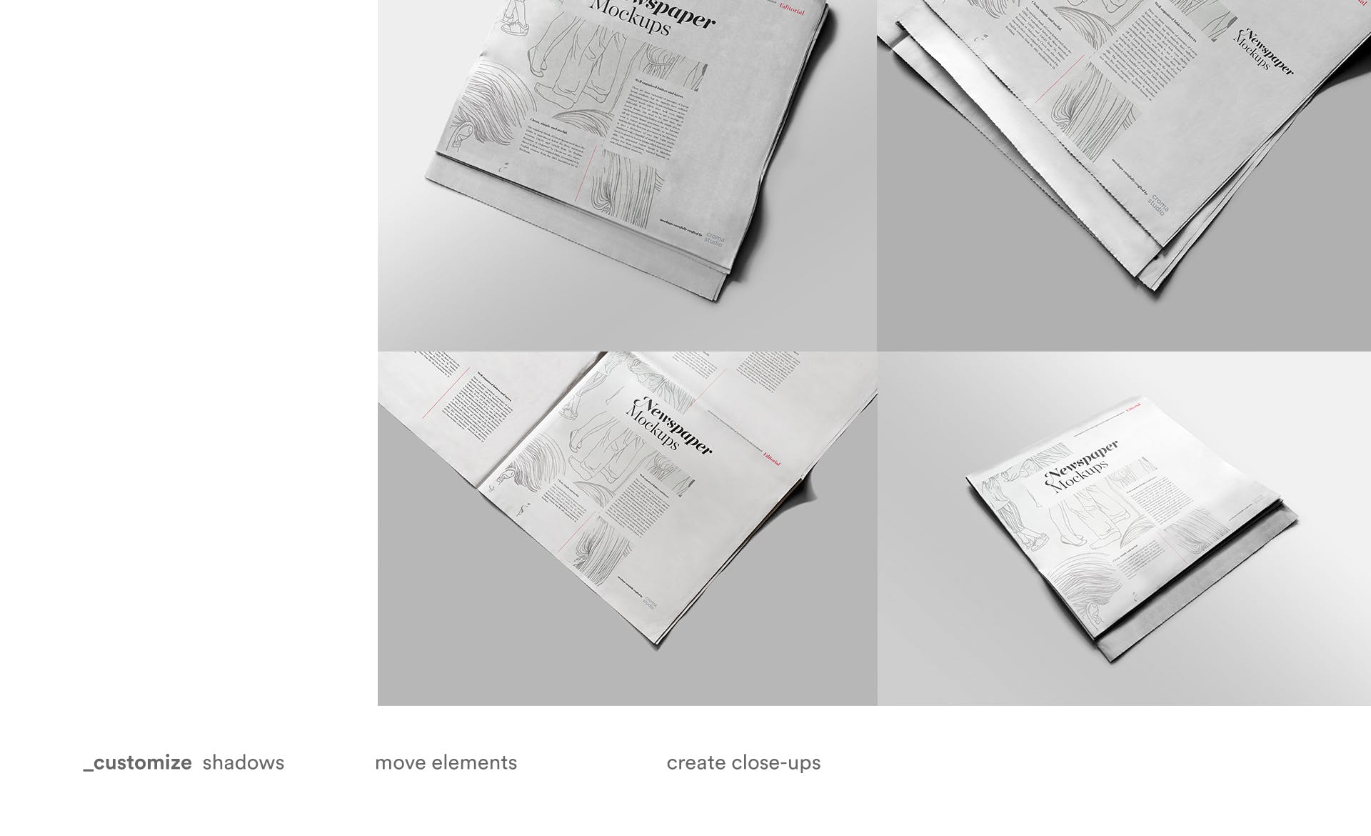 新闻报纸排版印刷局部效果图样机 Newspaper Mockups插图(2)