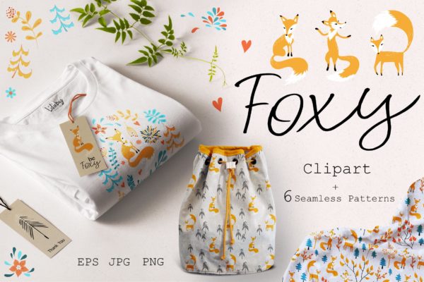 可爱小狐狸动画手绘图案装饰纹理背景素材 Foxy