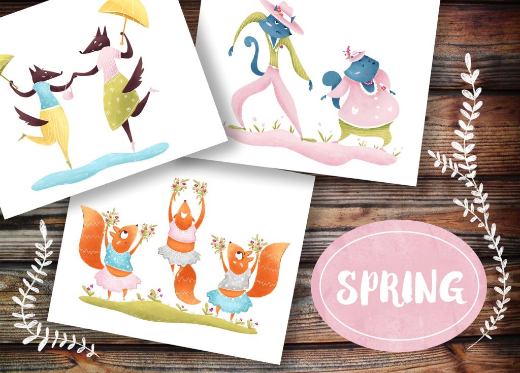 24款卡通跳舞的动物手绘插画素材[psd,png,jpg,pdf]插图(2)