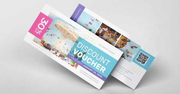 嘉年华乐园门票/礼品券/优惠券设计AI&amp;PSD模板素材 Carnival Park AI and PSD Gift Voucher