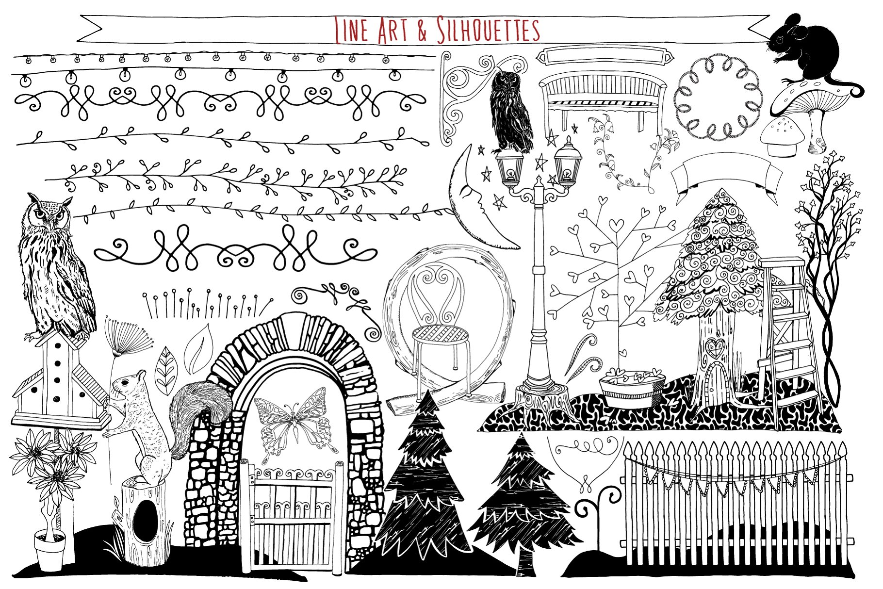 森林动物异想天开花园手绘设计元素 Woodland Animals Whimsical Garden插图(2)